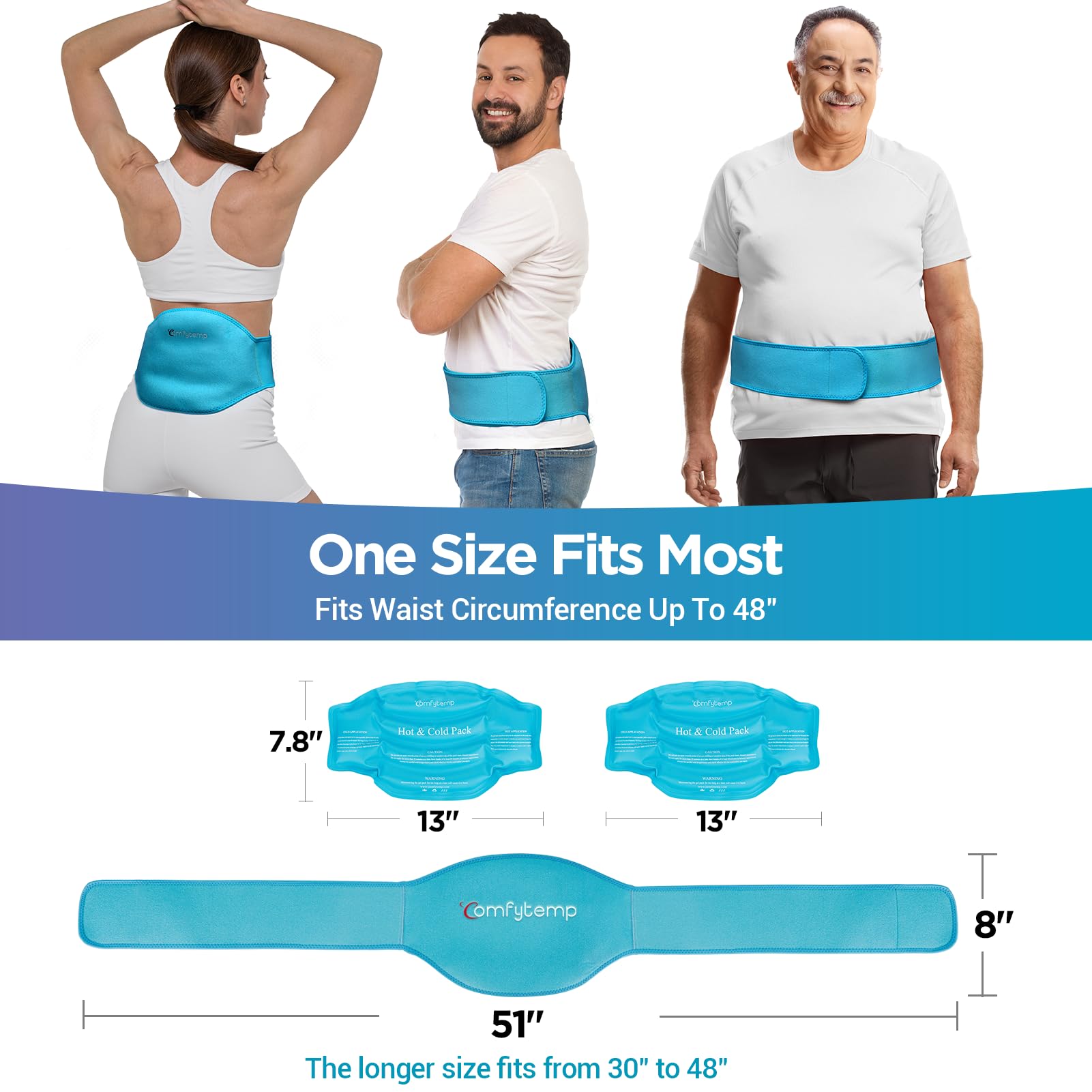 Adjustable waist strap for back ice wrap