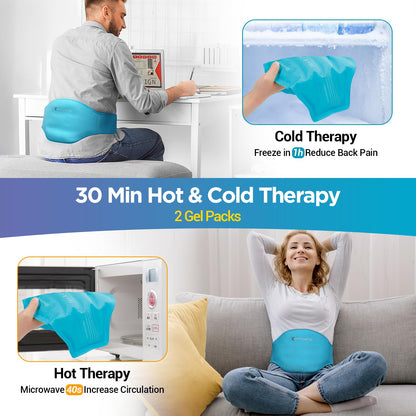 Back pain relief gel pack application on waist