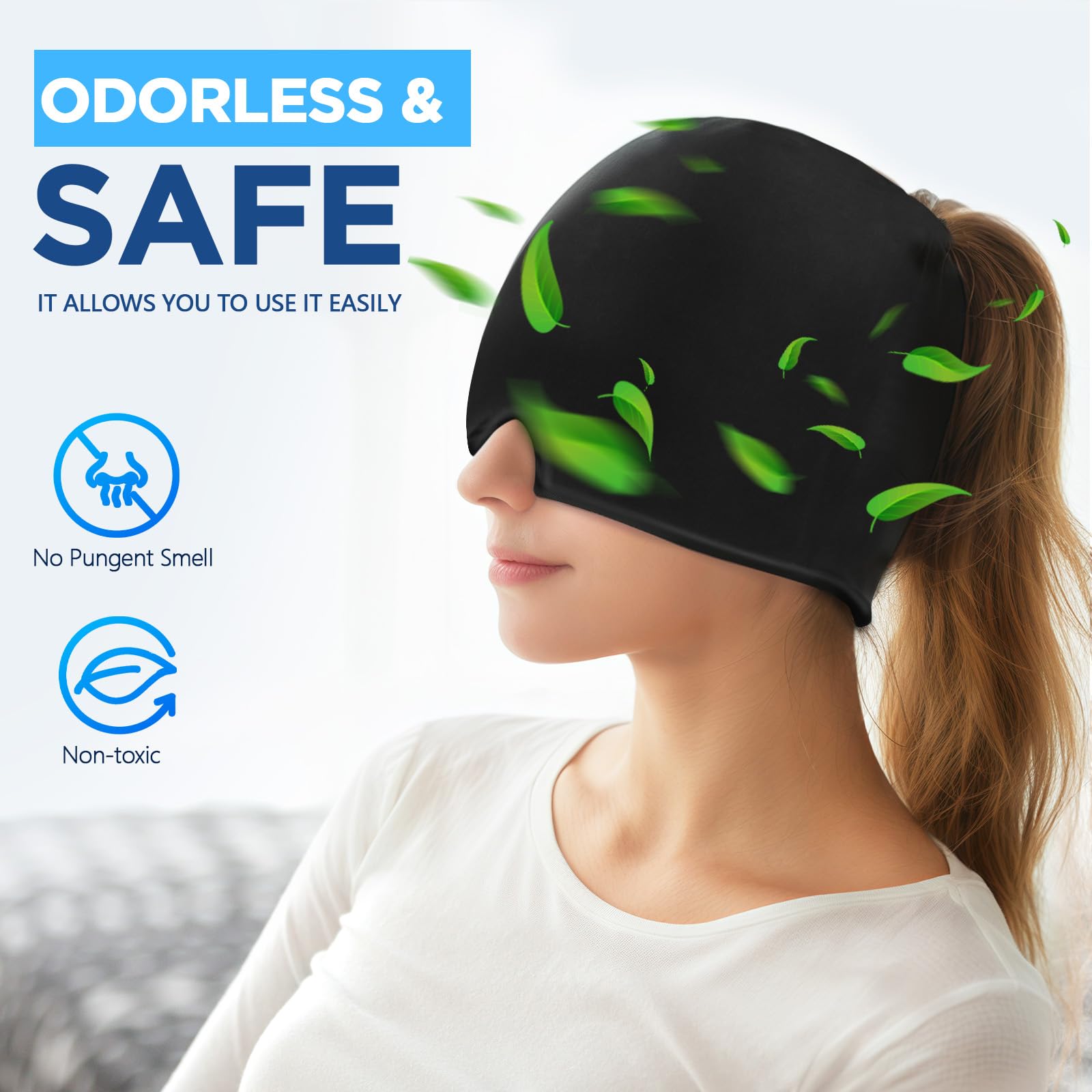 Close up of soft fabric texture of Hesee Migraine Relief Cap