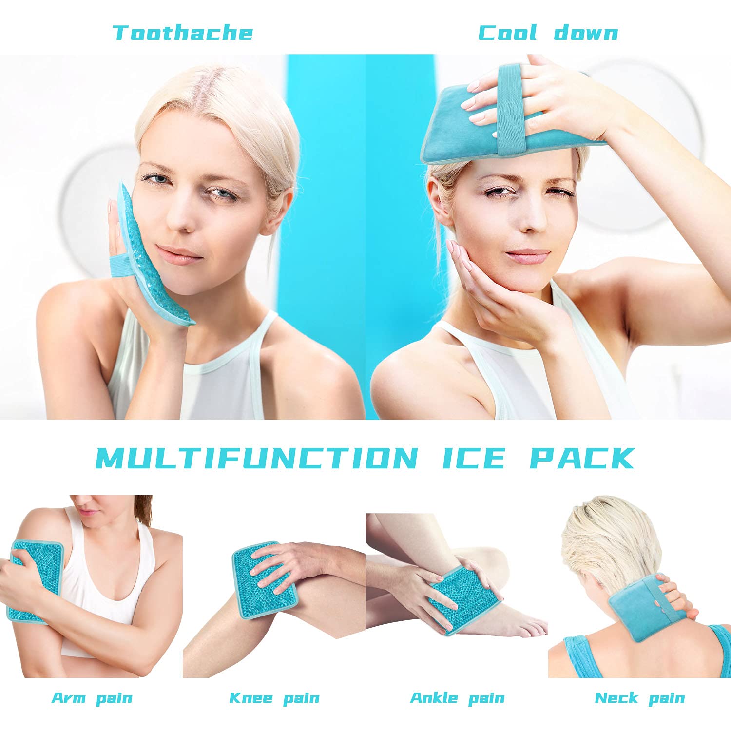 Blue gel beads ice pack showing plush fabric side