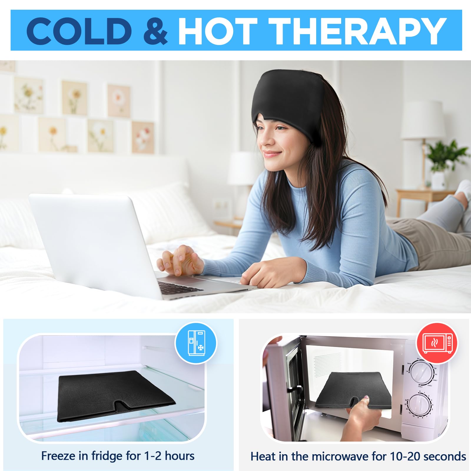 Hesee Migraine Relief Cap being used for light-blocking eye relief