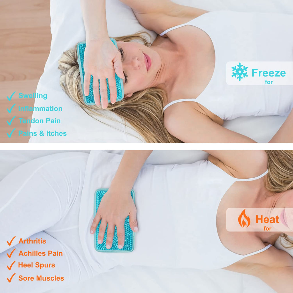 Reusable hot and cold compress secured on a knee