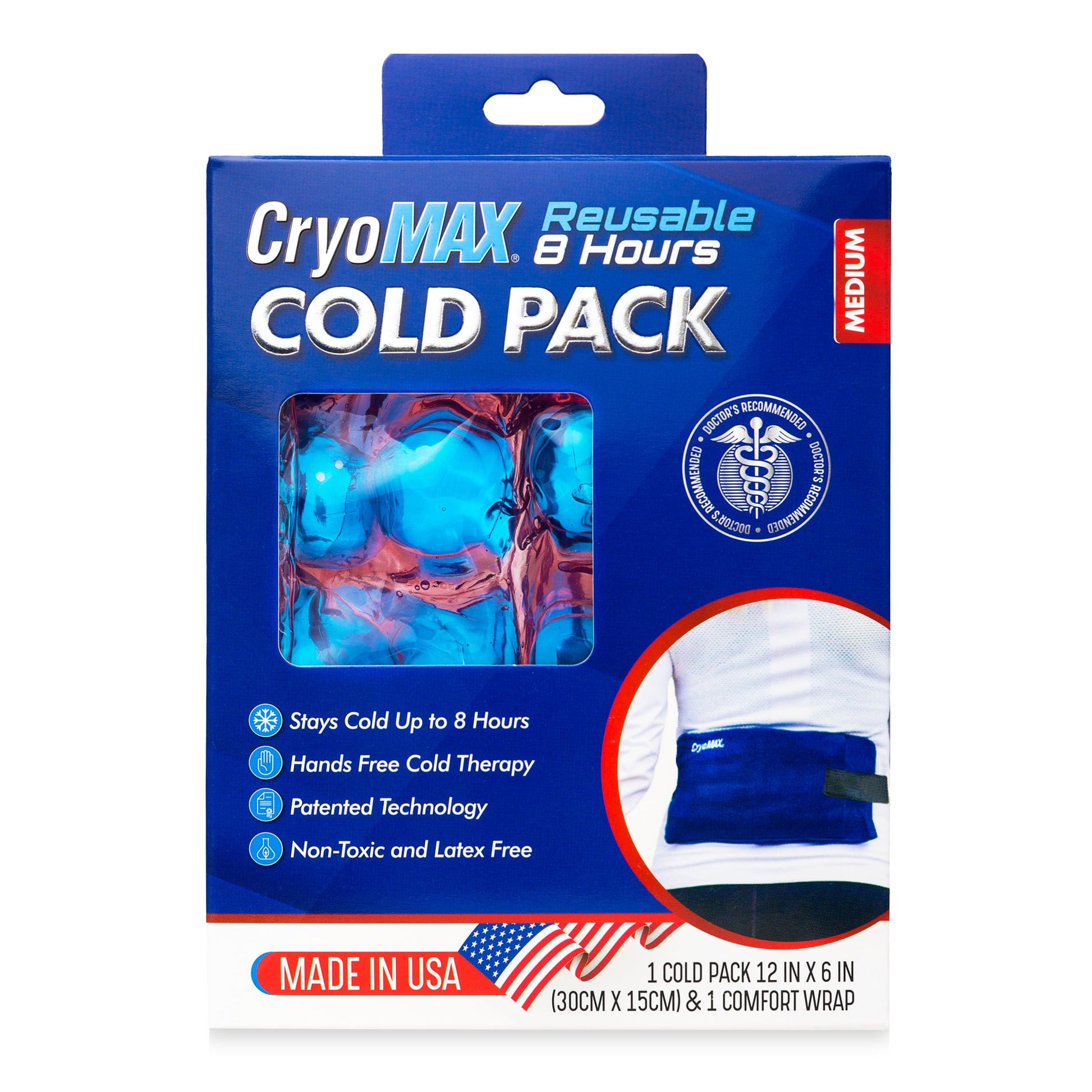 CryoMax cold pack with adjustable support wrap strap
