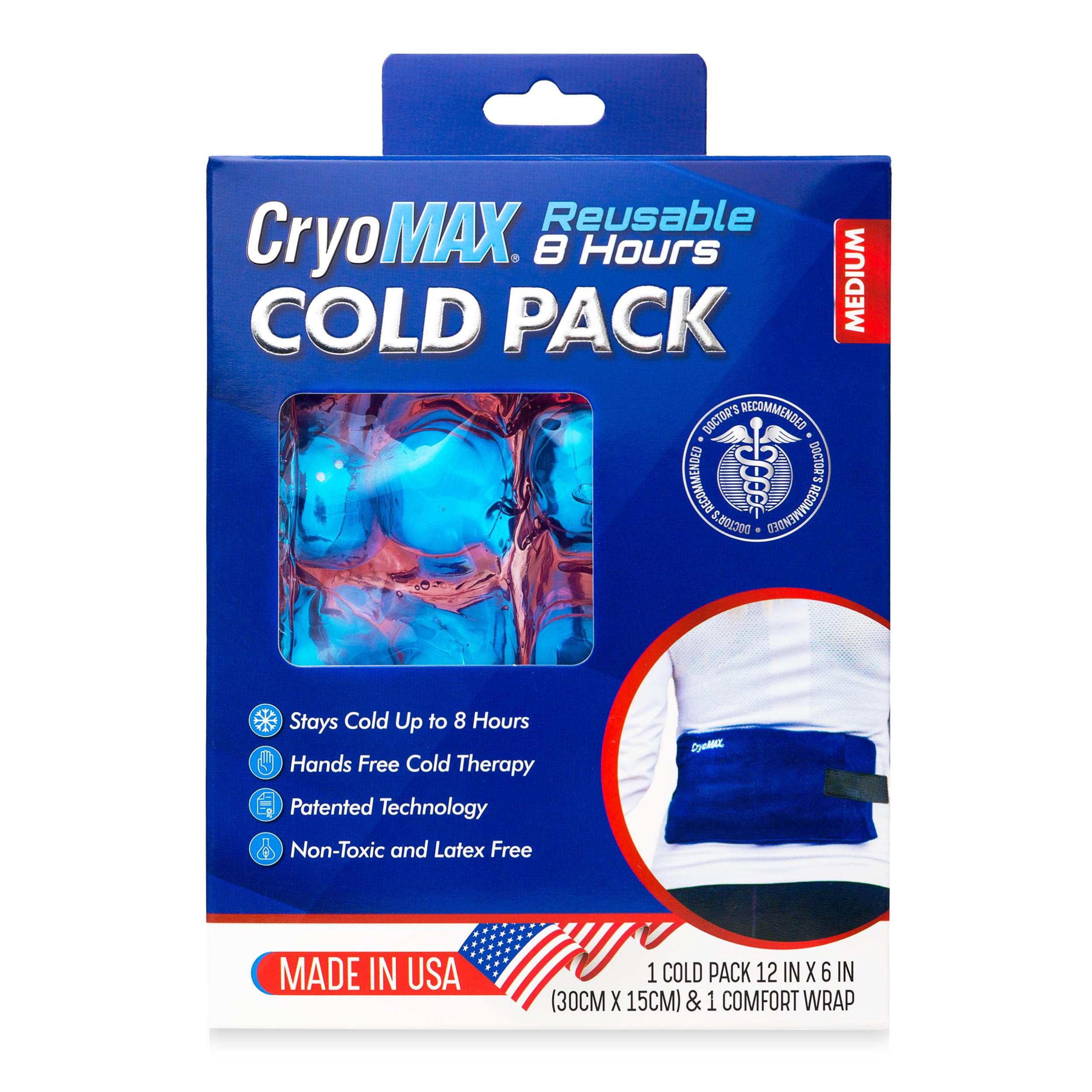 CryoMax cold pack with adjustable support wrap strap