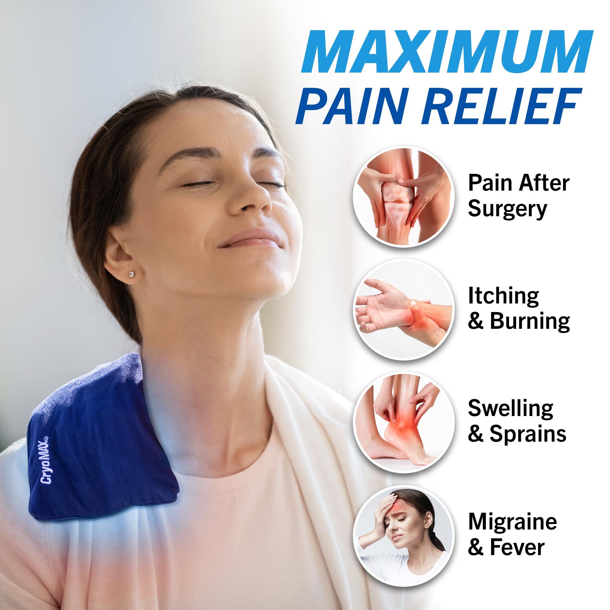 CryoMax 6 by 12 inch ice pack application on knee