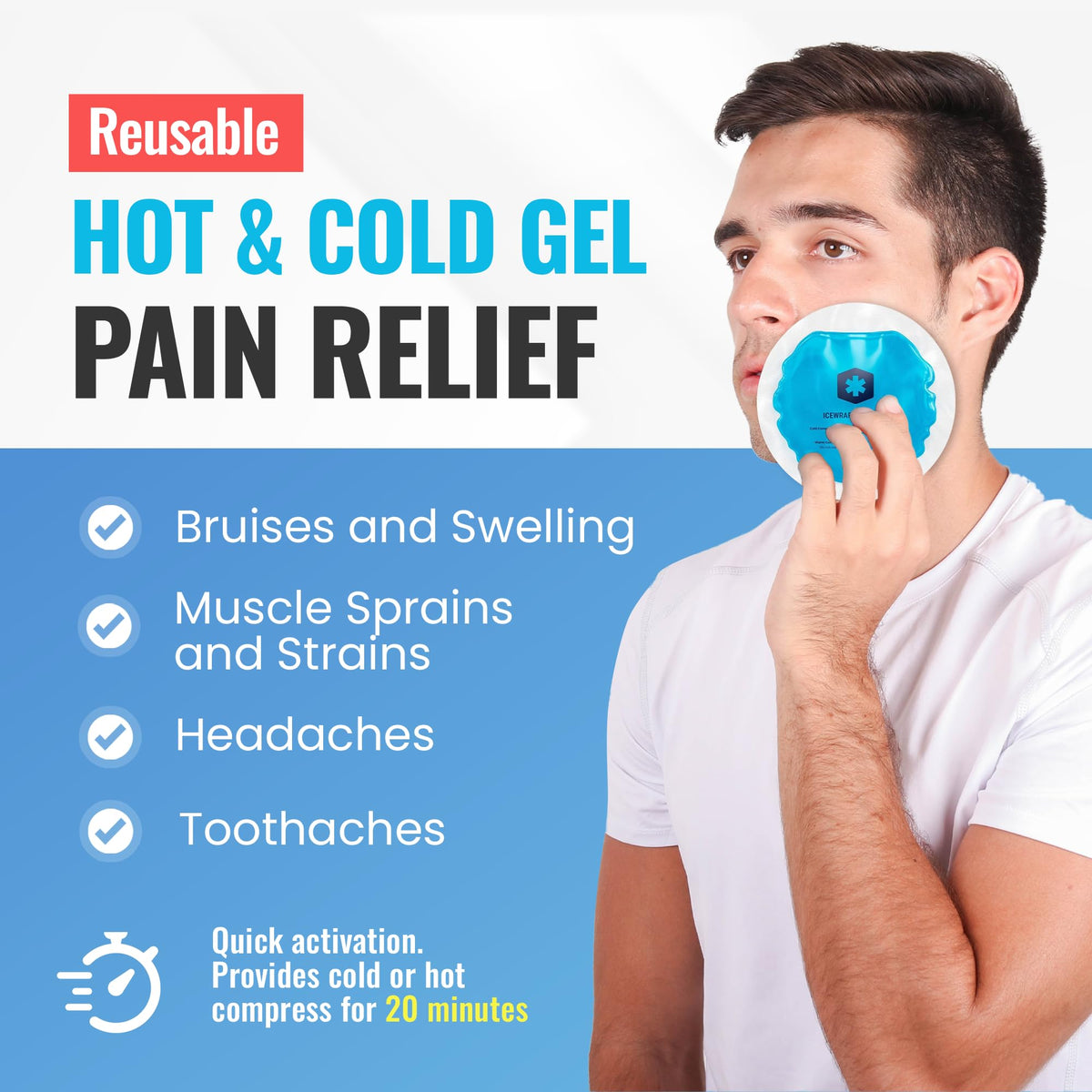 Icewraps gel pack showing soft cloth backing for skin protection.