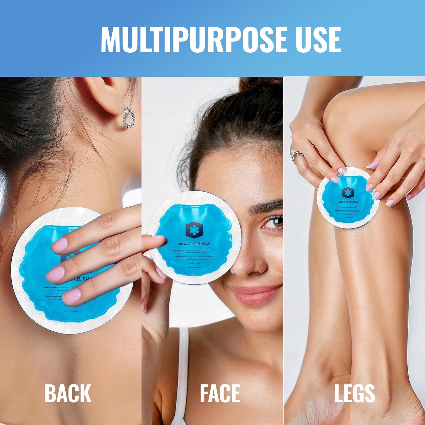 Set of five Icewraps round cold packs for injury recovery.