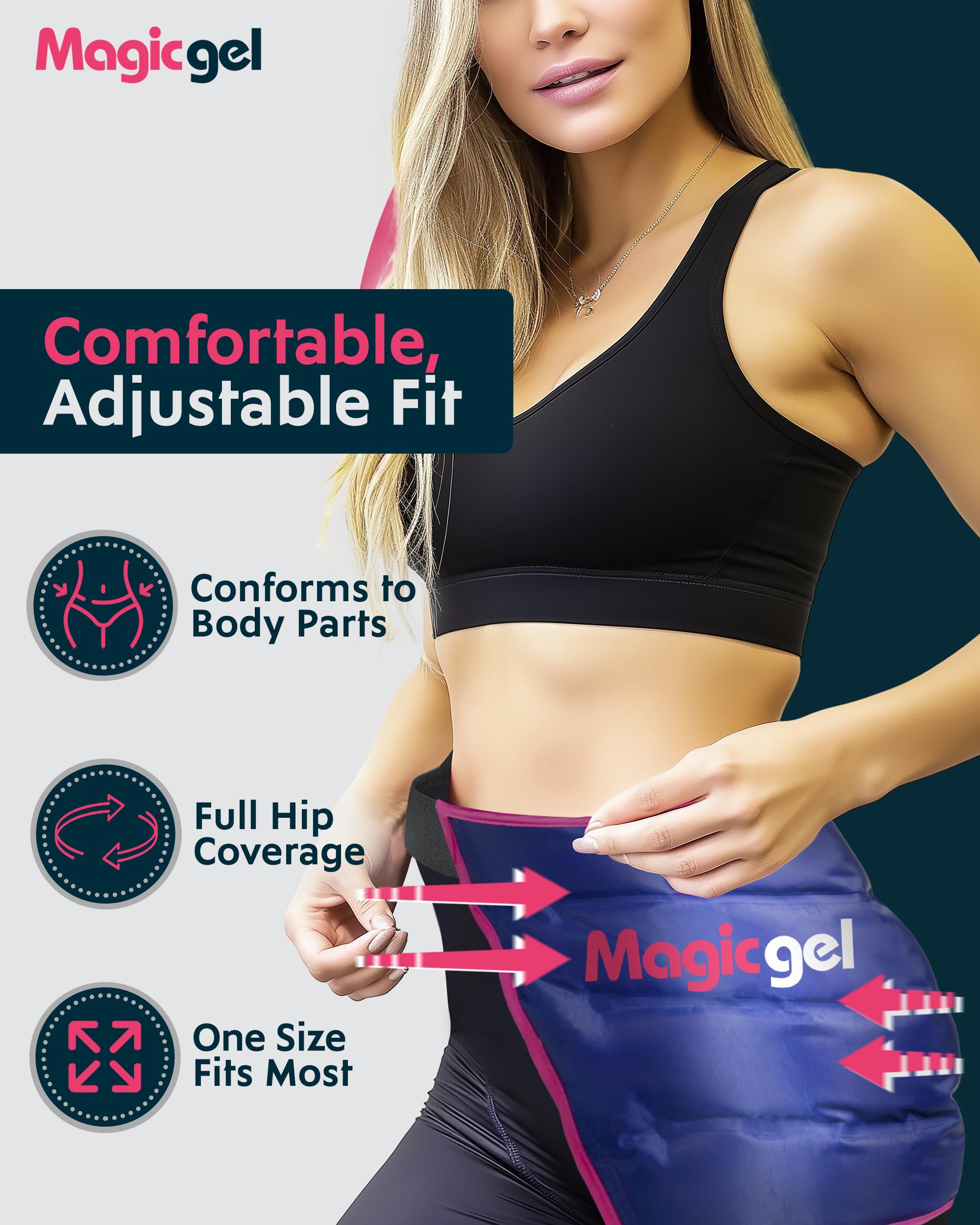 Side view of Magic Gel hip wrap for bursitis treatment