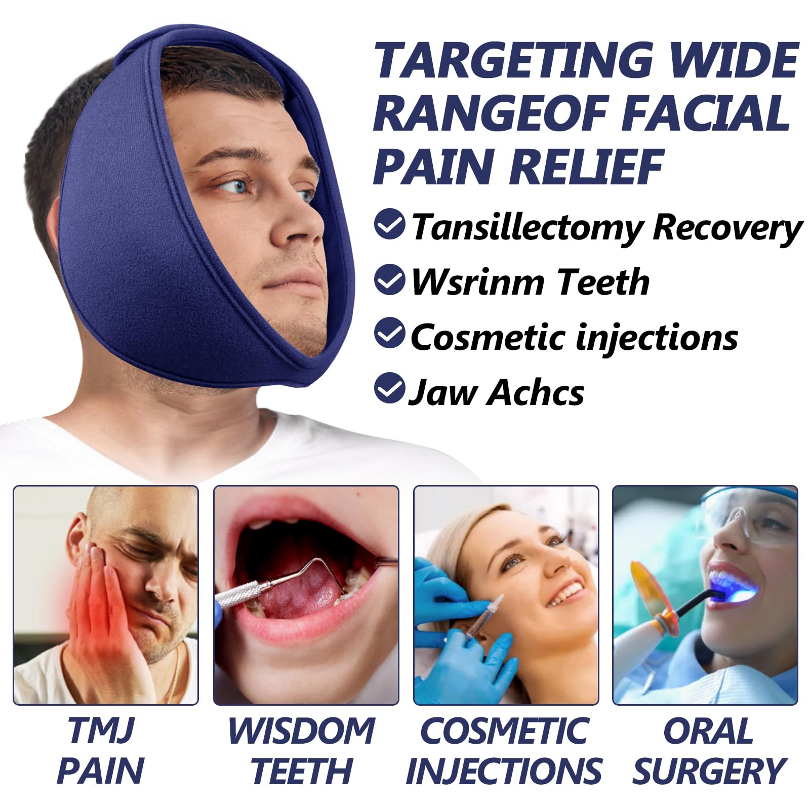 Person wearing AiricePac facial ice pack for jaw pain