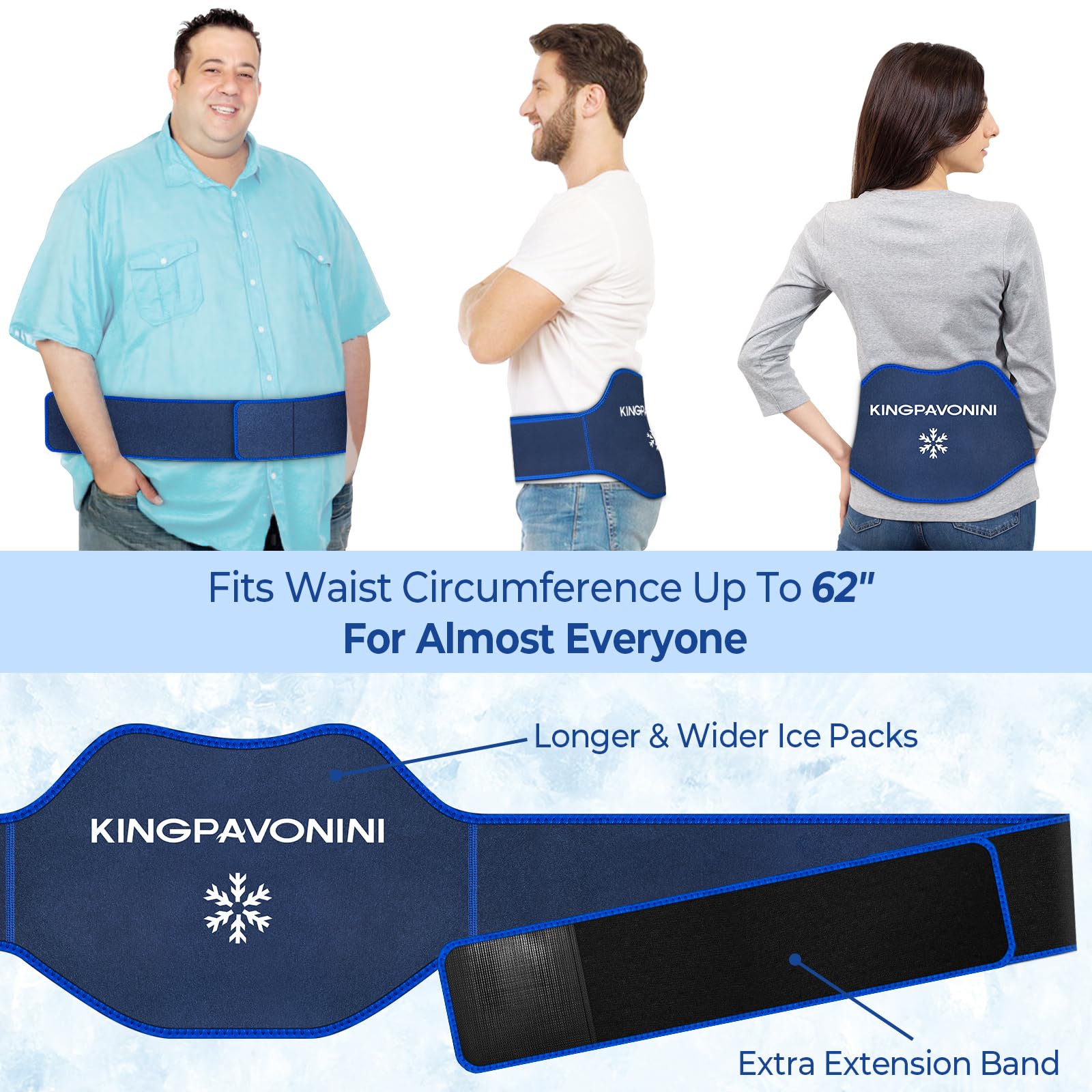 KingPavonini lumbar ice pack with extension strap displayed