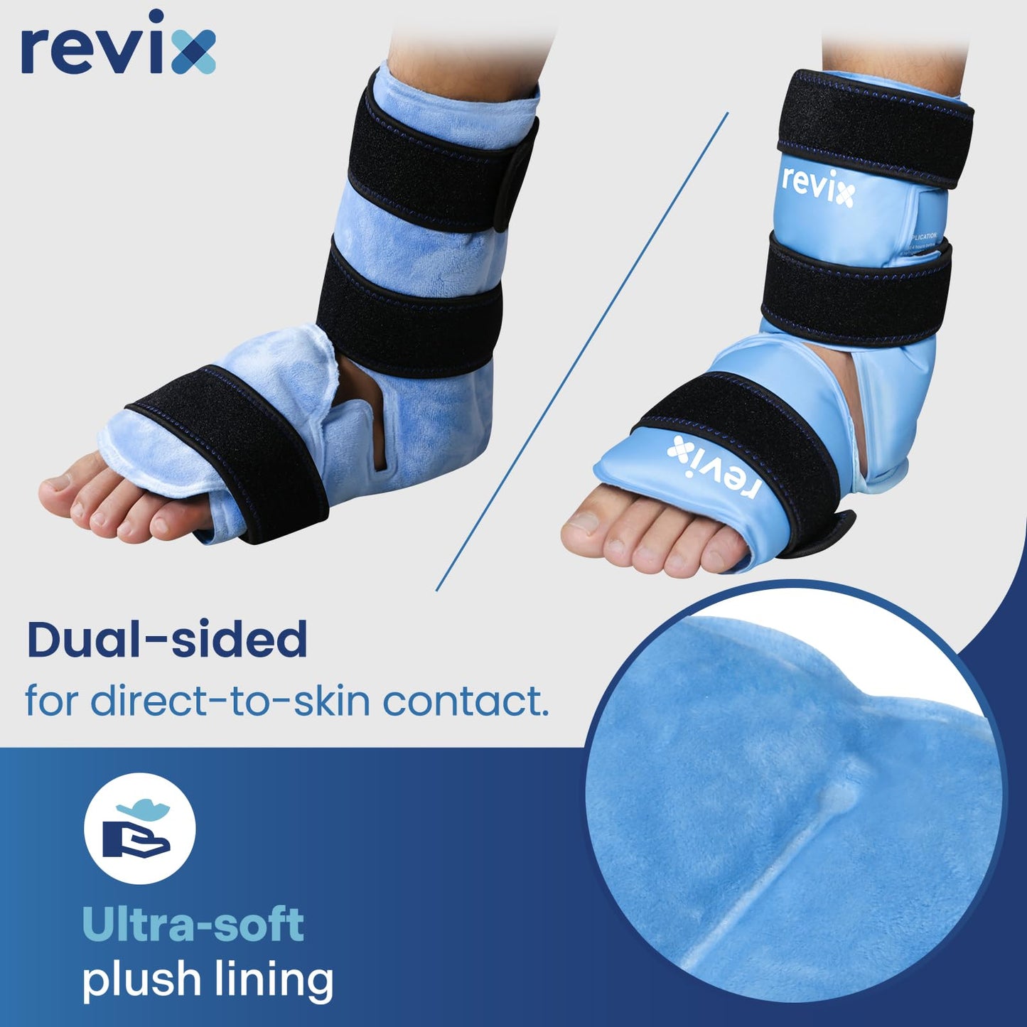 Revix ankle cooling wrap demonstrating adjustable velcro straps for compression