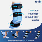 Revix foot ice pack shown with storage bag for freezer use