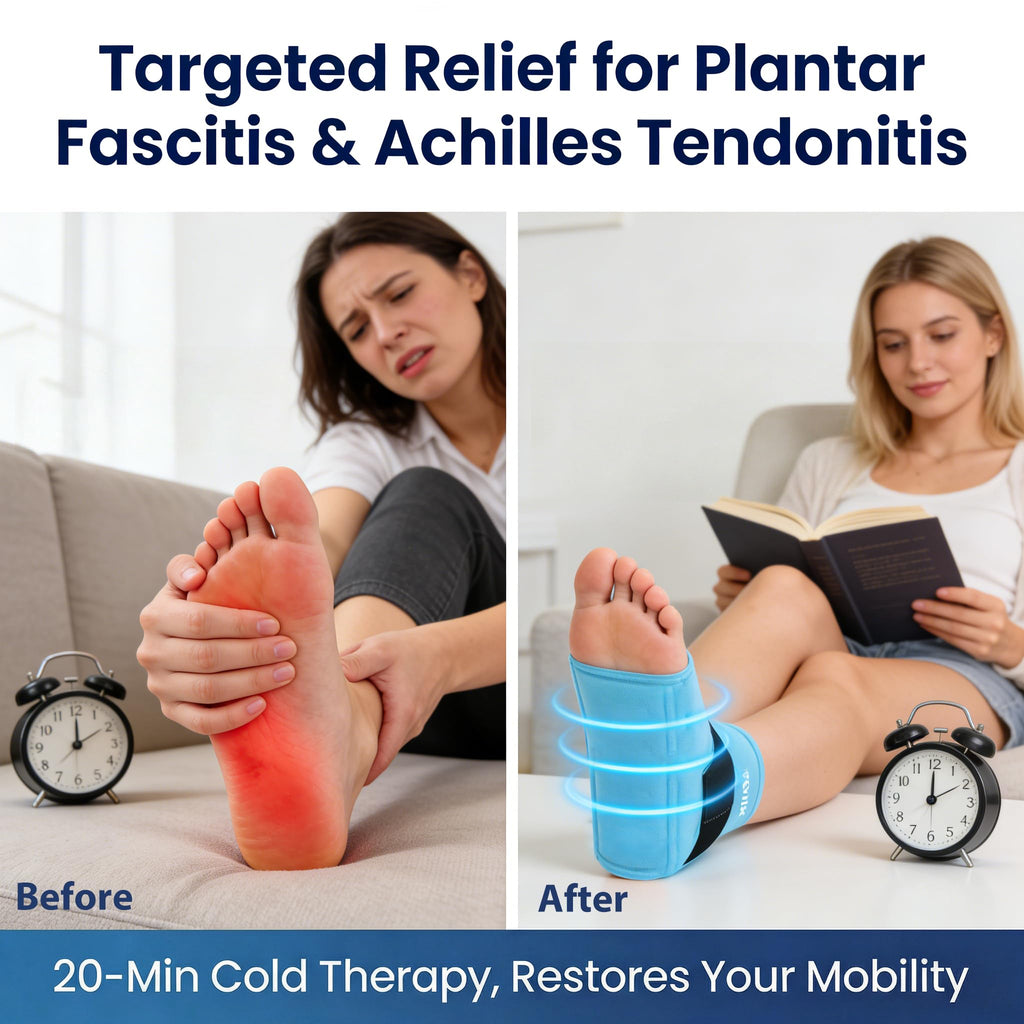 Revix ankle ice pack demonstrating flexible gel contour