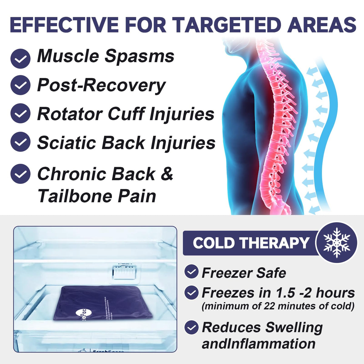AiricePac gel pack applied to a human back for pain relief