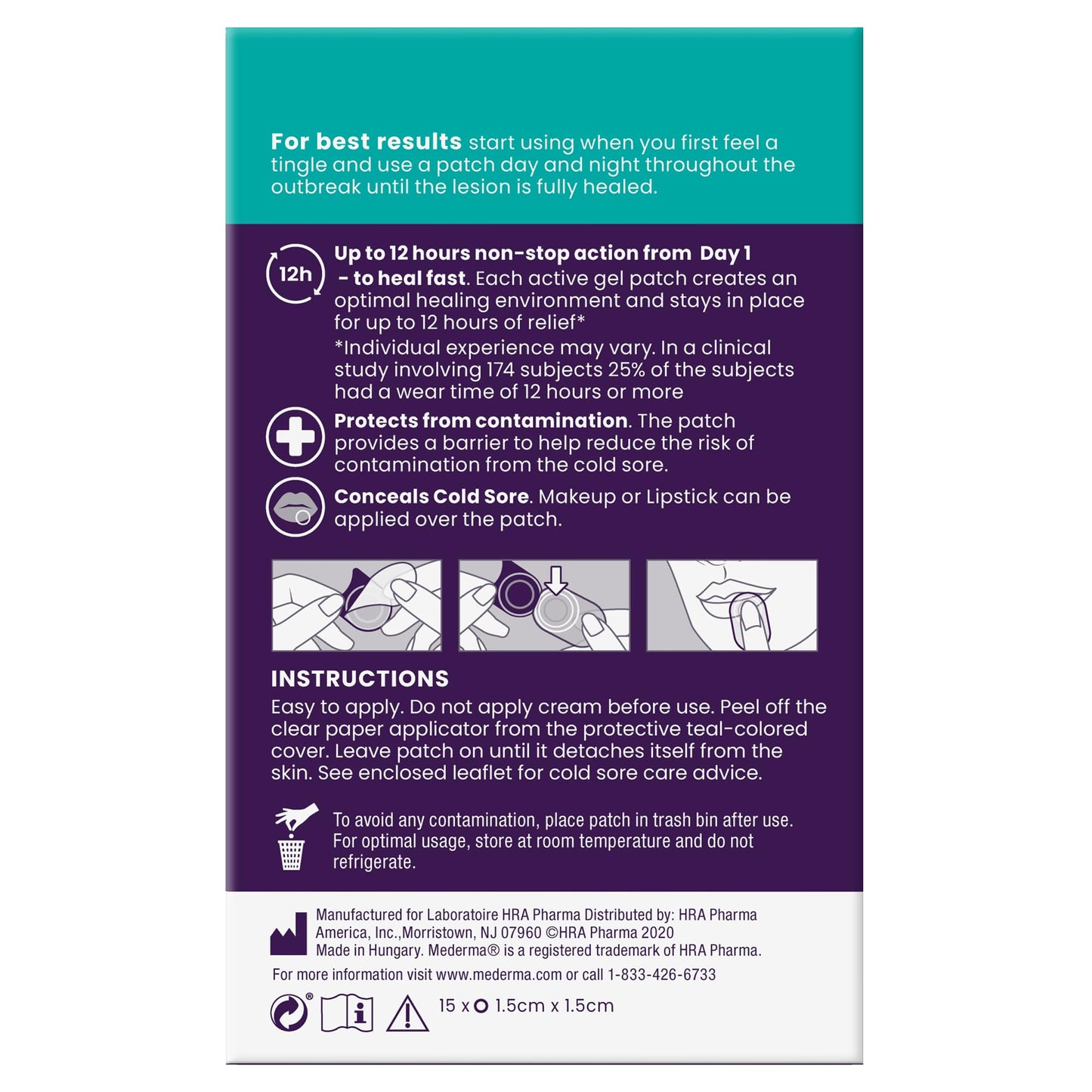 Mederma cold sore patch packaging showing hydrocolloid technology