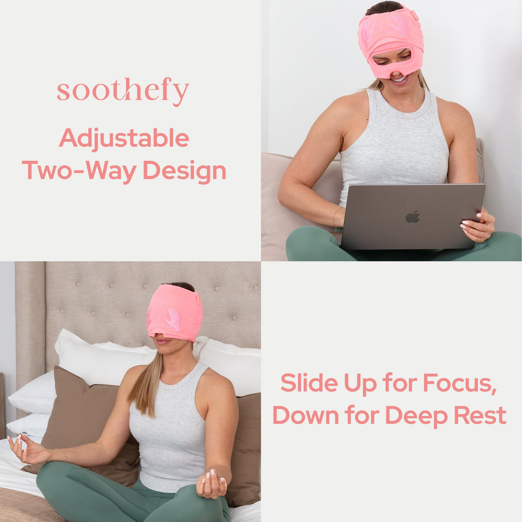 Soothefy headache relief hat used as a cold compress