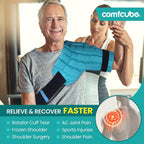 Person wearing comfcube shoulder ice pack for pain management