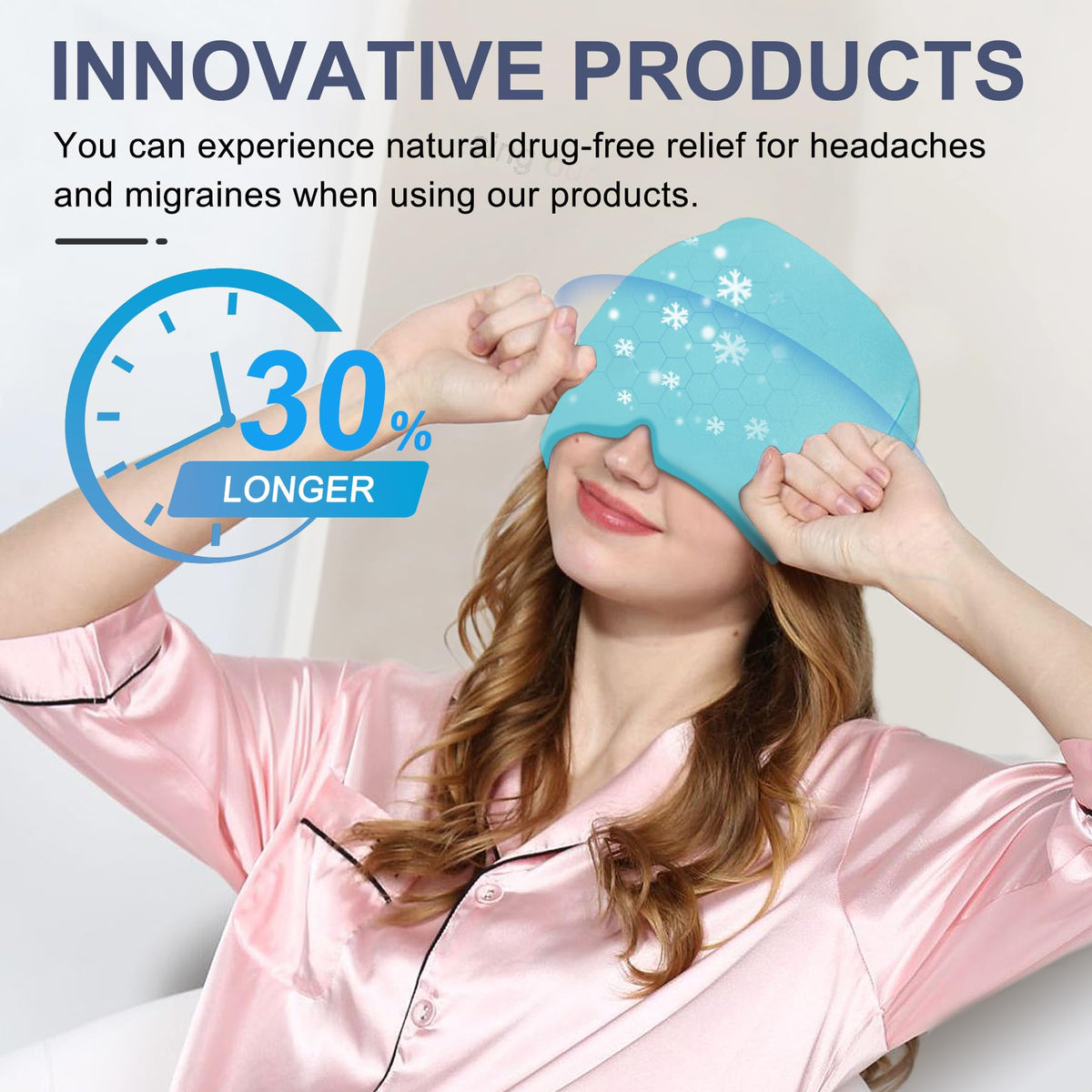 Exquislife gel ice head wrap showing 360 degree coverage
