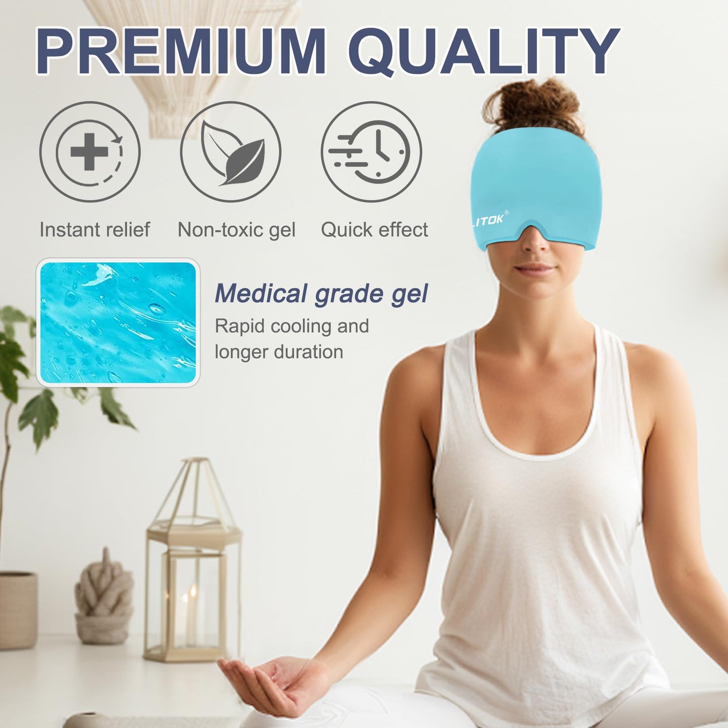 Exquislife migraine cap demonstrating hair pull through opening