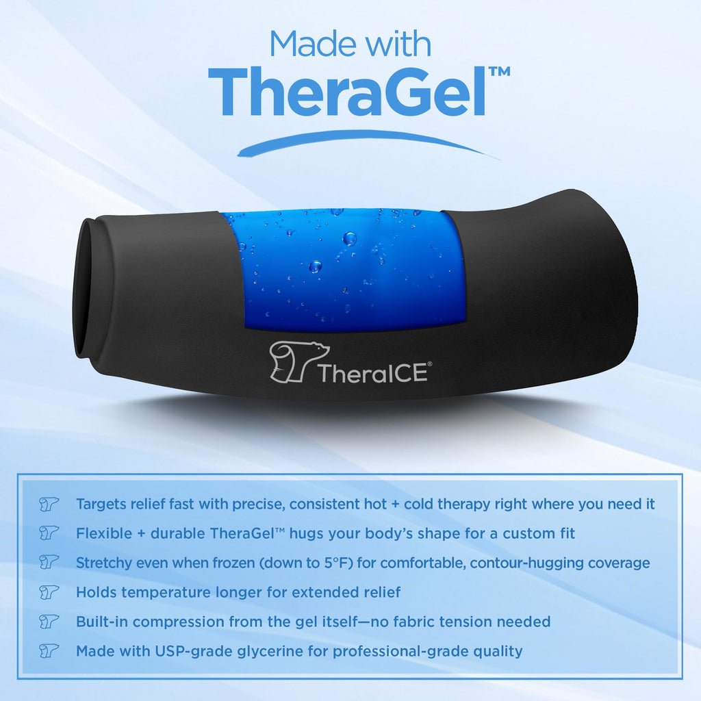 Person wearing TheraICE Rx compression sleeve on calf for injury recovery