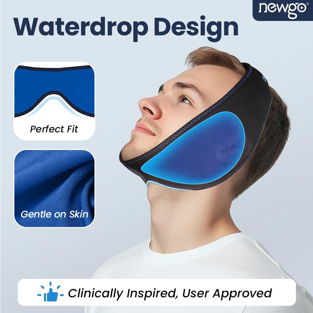 Side view of Newgo face ice pack wrap during use