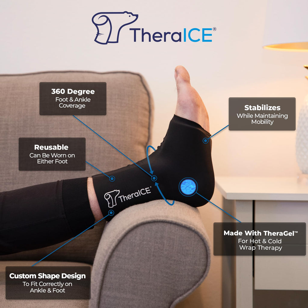 TheraICE cold therapy compression sleeve worn on foot