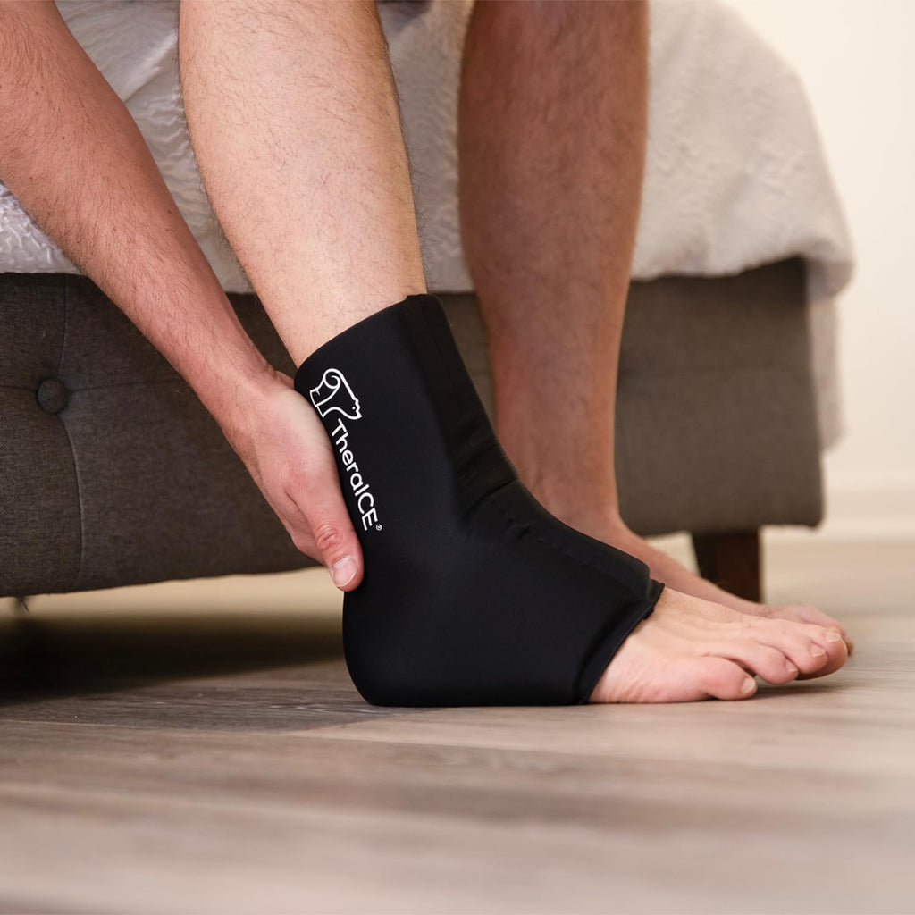Close up of stretchable fabric on TheraICE ankle ice wrap