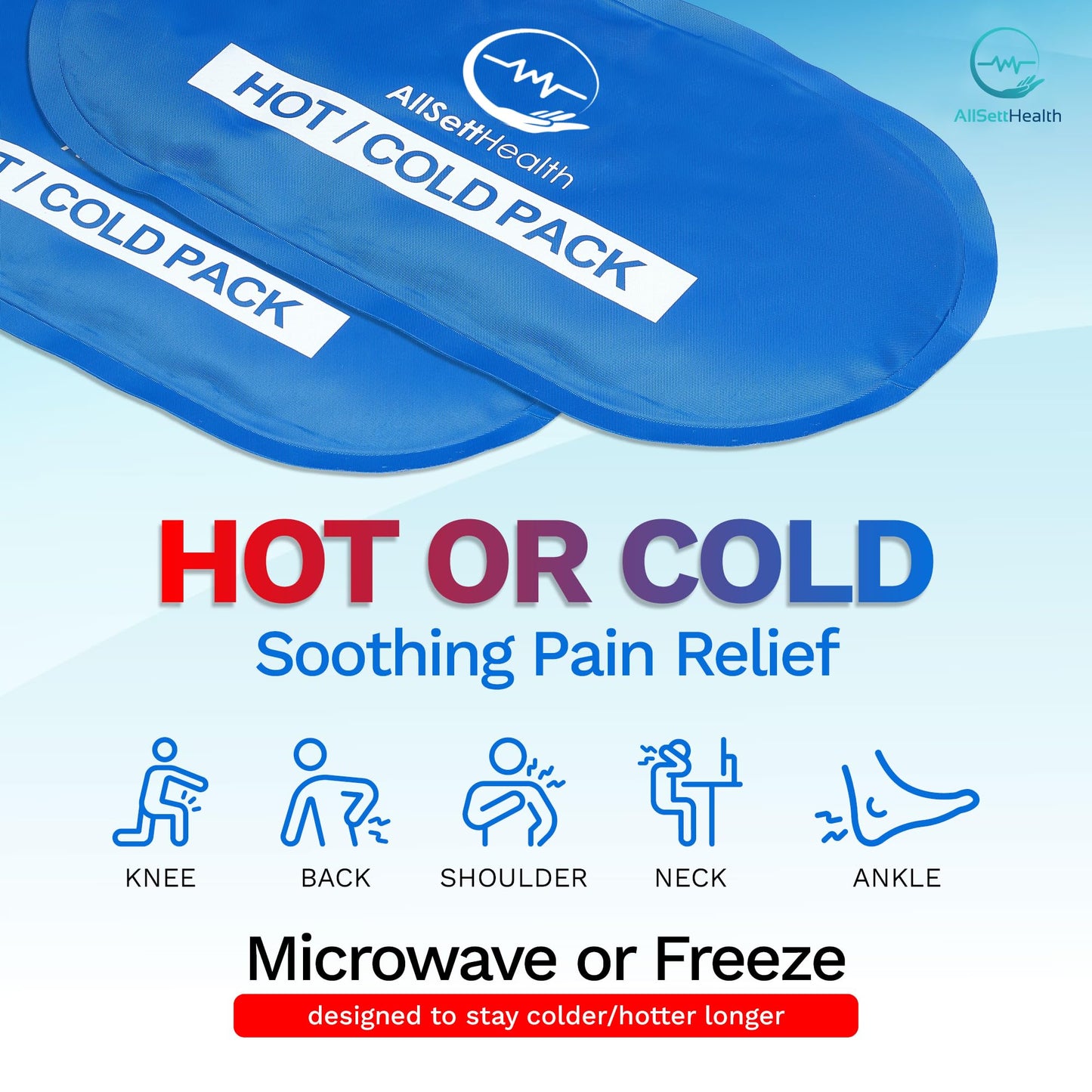 AllSett Health hot and cold pack being used for knee injury recovery