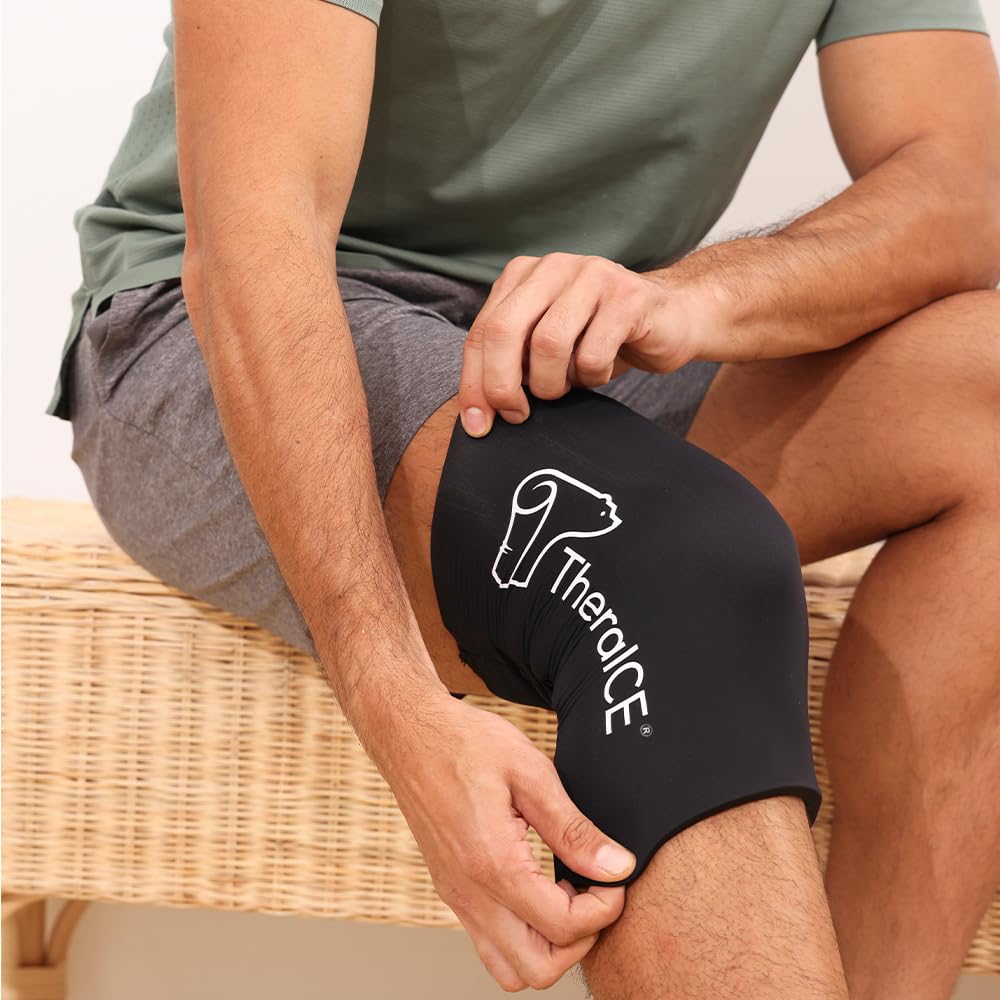 Close up of stretchable fabric and gel construction for knee therapy