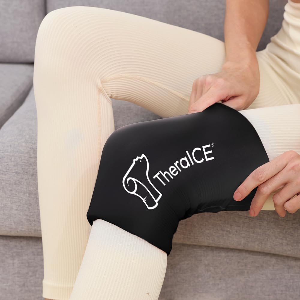TheraICE Rx ice pack sleeve applied to a calf for muscle recovery