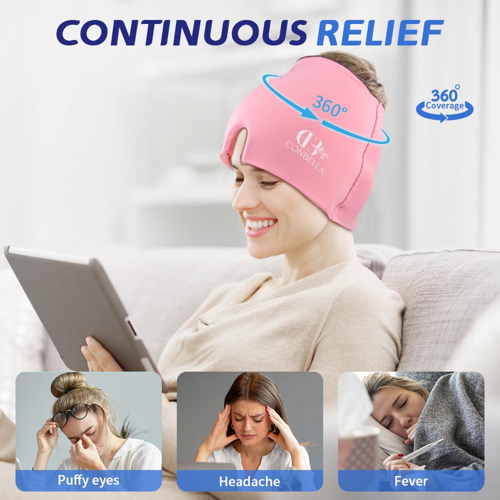 Conbella headache relief mask showing 360-degree coverage