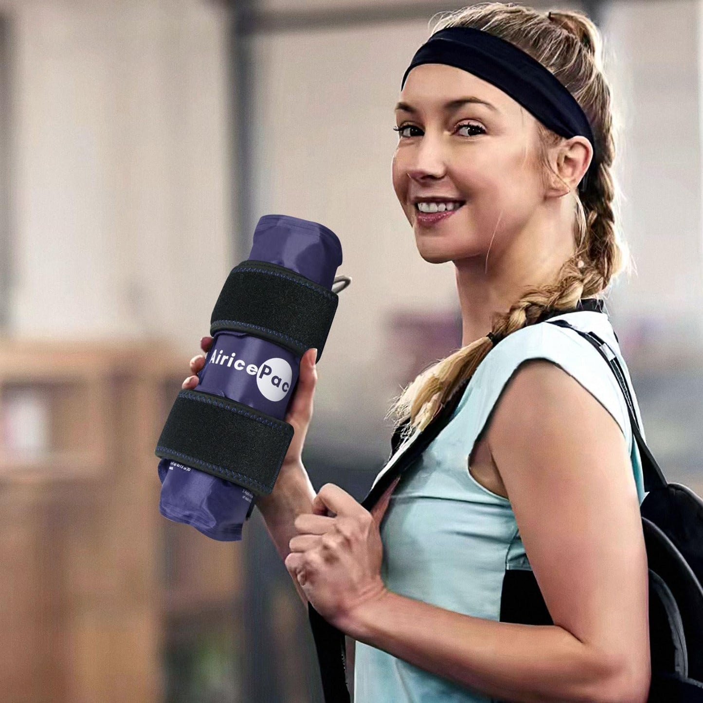 AiricePac ice wrap demonstrating secure hands-free fit