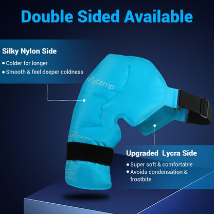 Person wearing Comfytemp shoulder ice pack for injury recovery