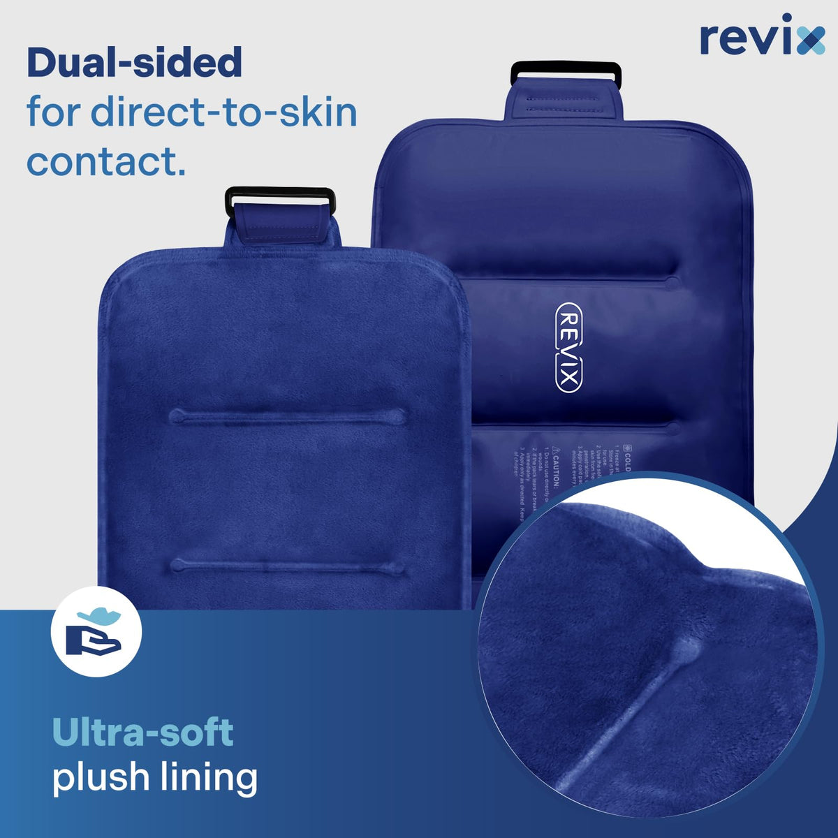 Revix ice pack plush lining detail for skin comfort