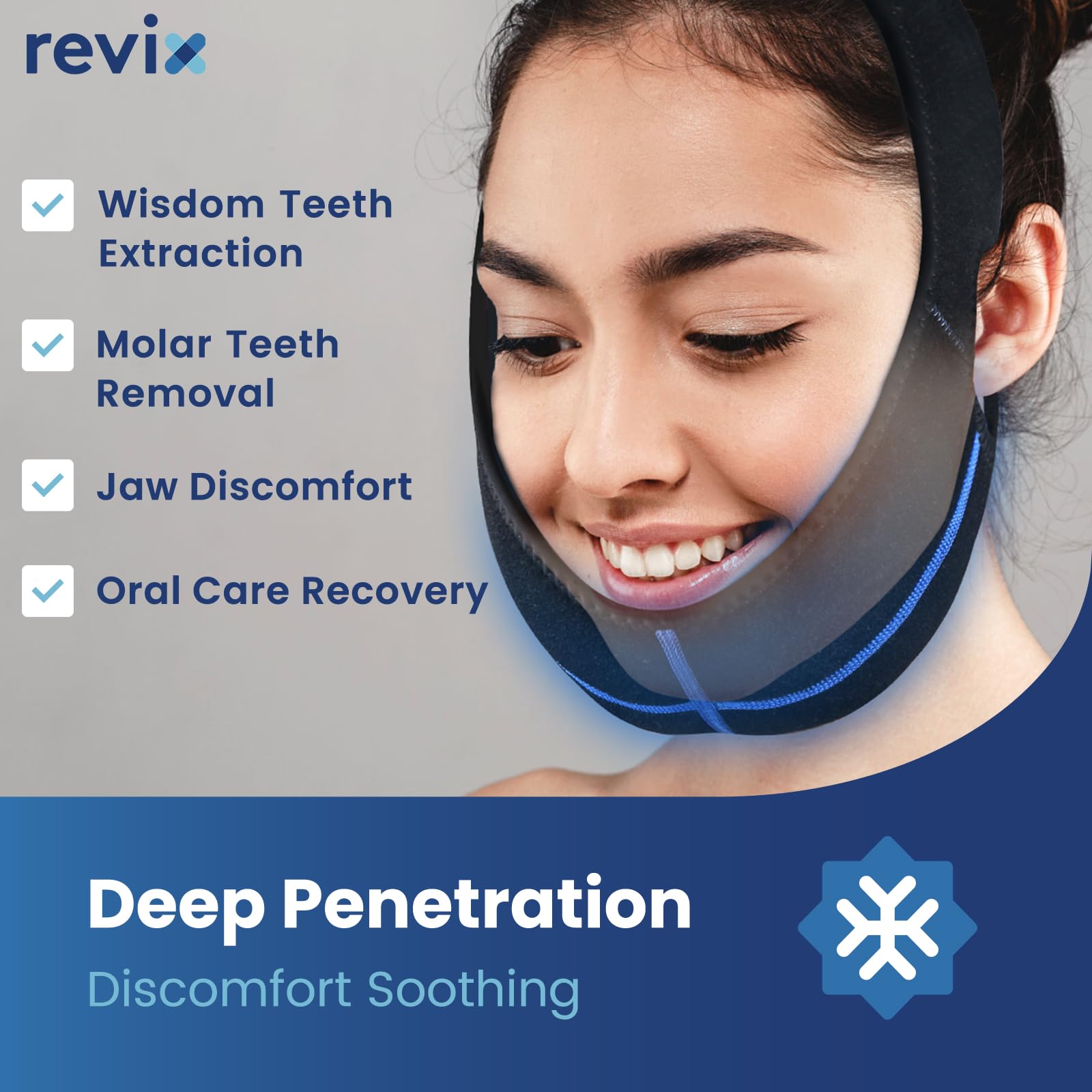 Side view of person using Revix wisdom teeth ice wrap