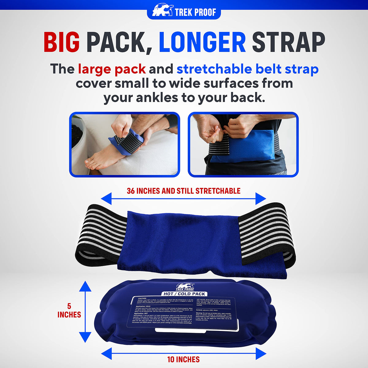 TrekProof ice pack secured on a person's back
