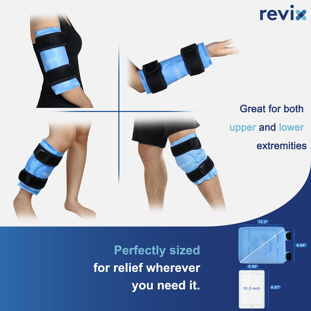 Person using Revix knee ice wrap for post-surgery recovery