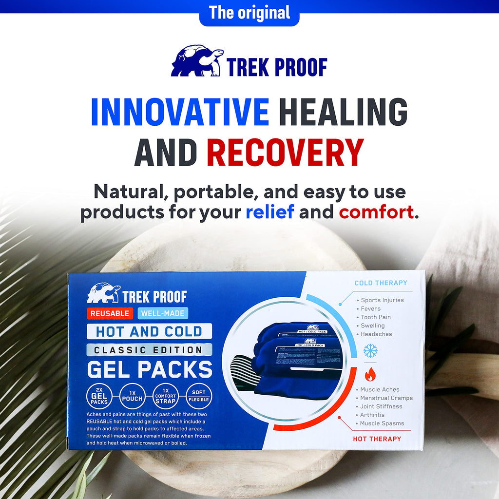 TrekProof gel pack being used as a heat therapy wrap
