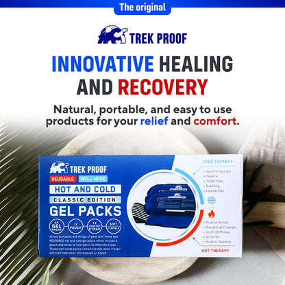 TrekProof gel pack being used as a heat therapy wrap