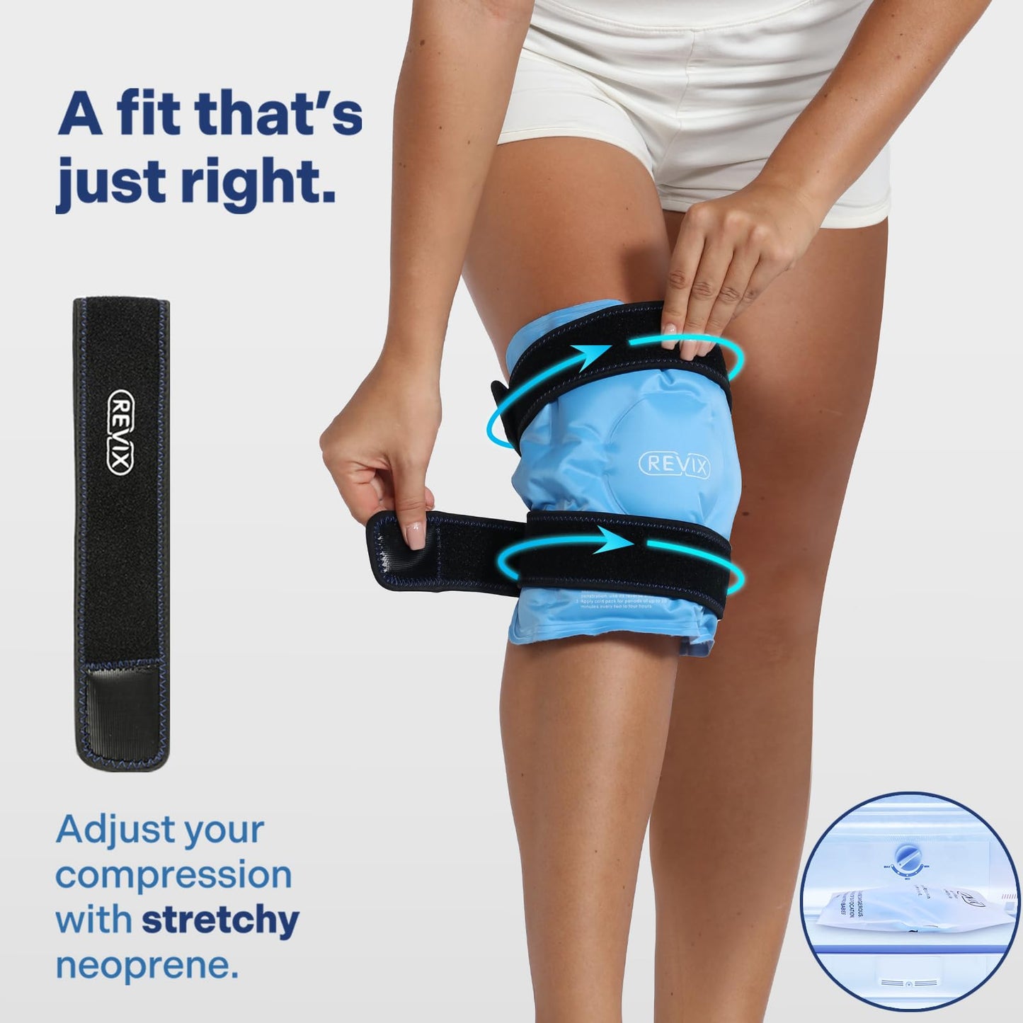 Revix cold therapy wrap applied to an elbow