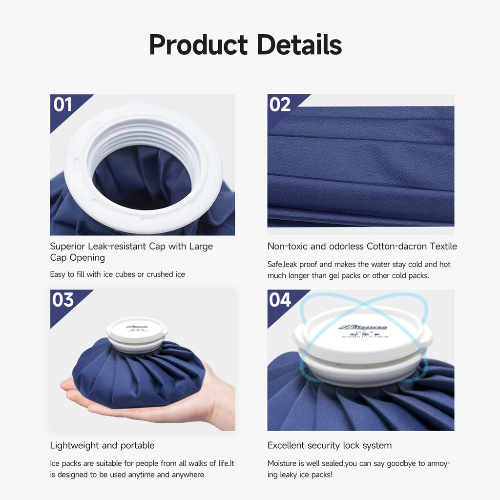 Side profile of Bicaree blue ice bag showing textile texture