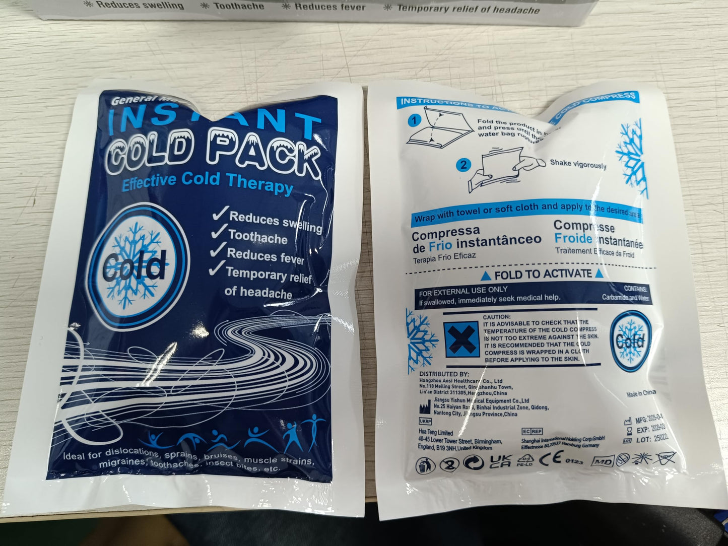 Back view of General Medi cold therapy pack with instructions