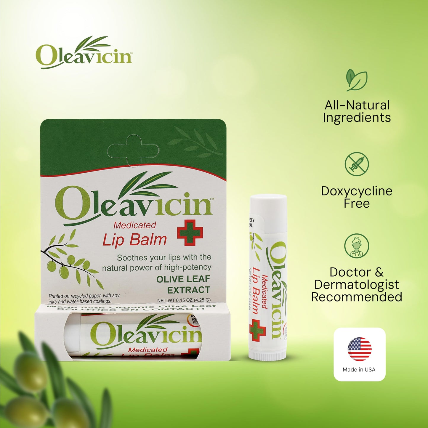 Organic olive leaf extract lip balm for dry cracked lips