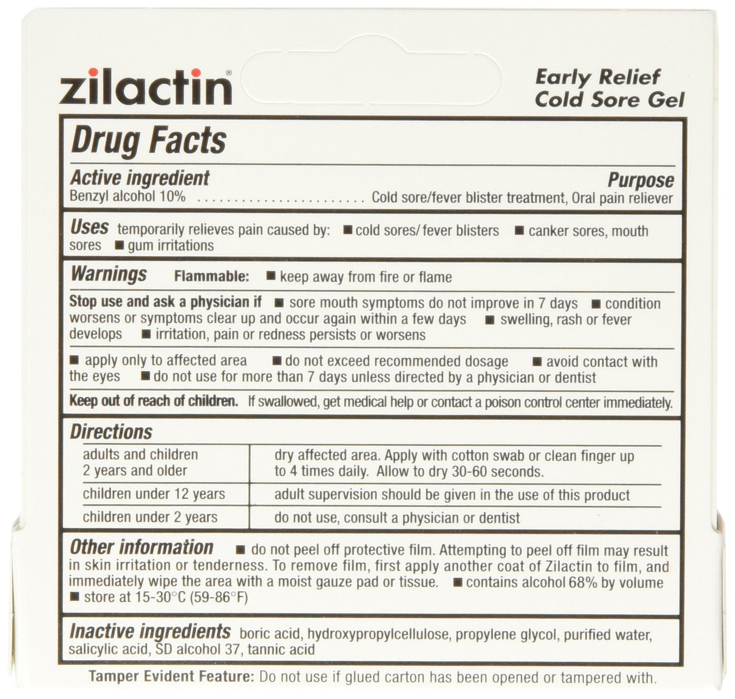 Zilactin Early Relief Medicated Gel tubes showing the zero point two five ounce size.