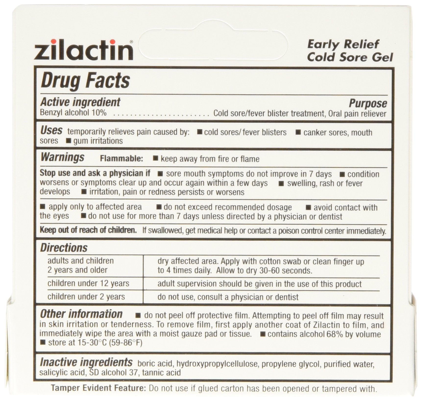 Zilactin Early Relief Medicated Gel tubes showing the zero point two five ounce size.