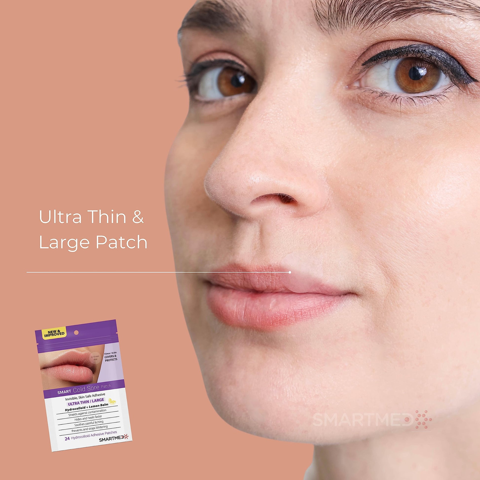 SMARTMED fever blister patch duo pack displaying medical grade hydrocolloid protective backing.