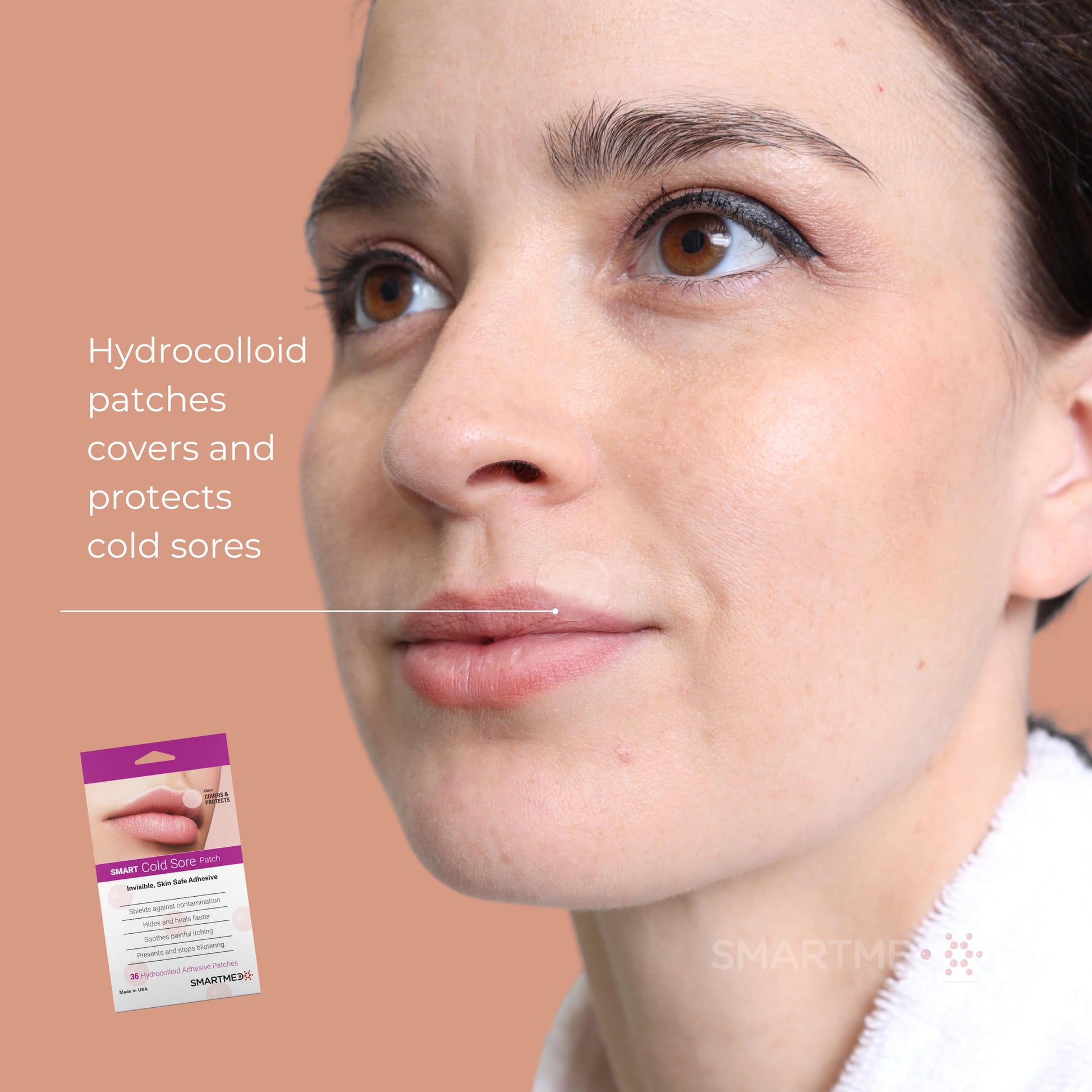 SMARTMED imported USA beauty and personal care health product box for advanced lip blister recovery.