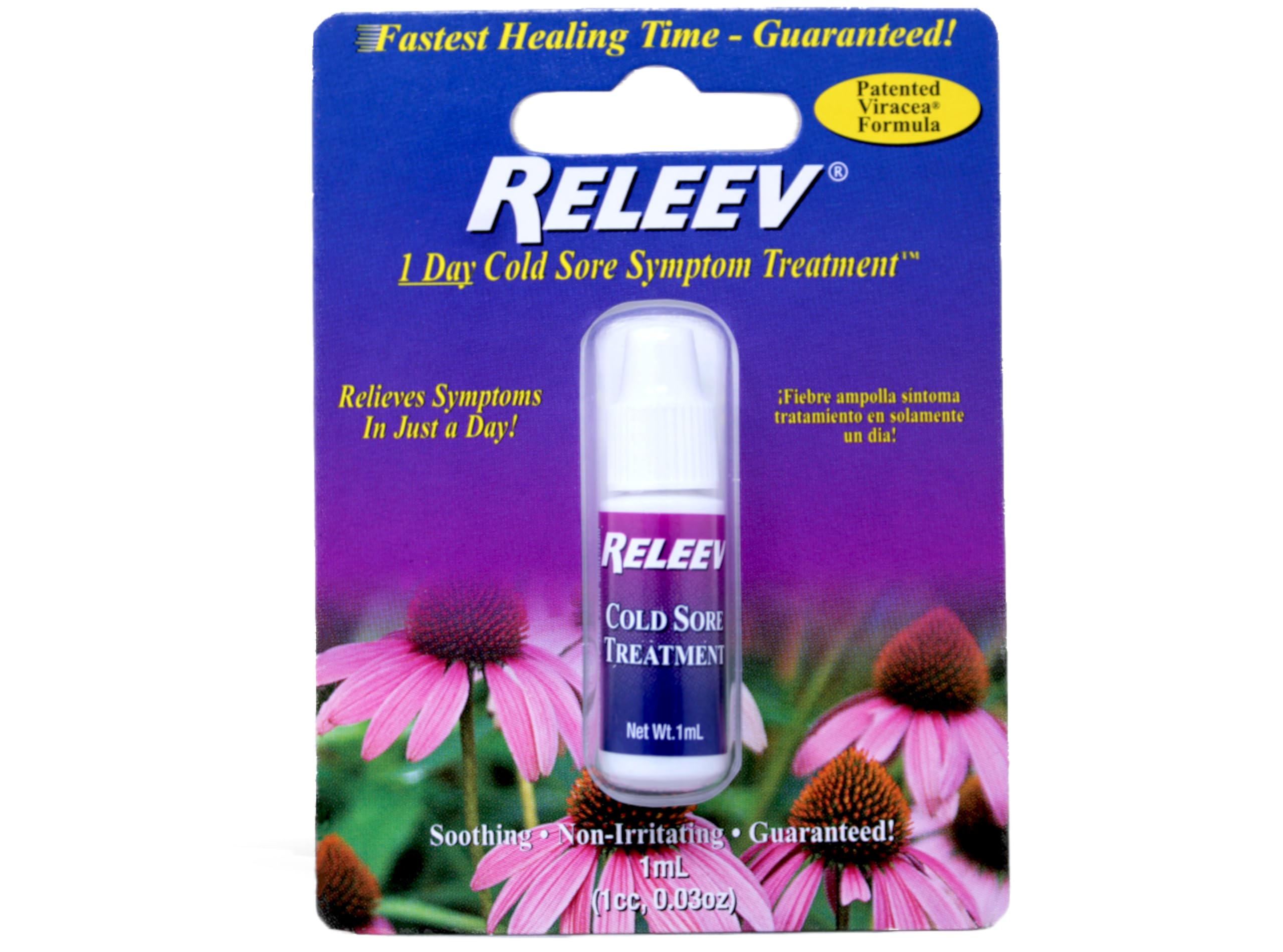 Releev 1 Milliliter bottle showing the patented Viracea formula label