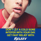 Side view of Releev Cold Sore Relief packaging showing active ingredient details