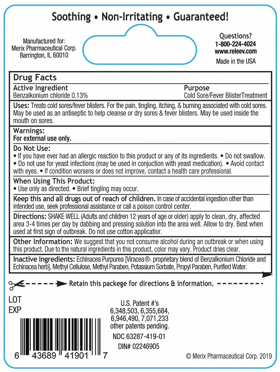 Releev fast acting cold sore liquid topical medication bottle
